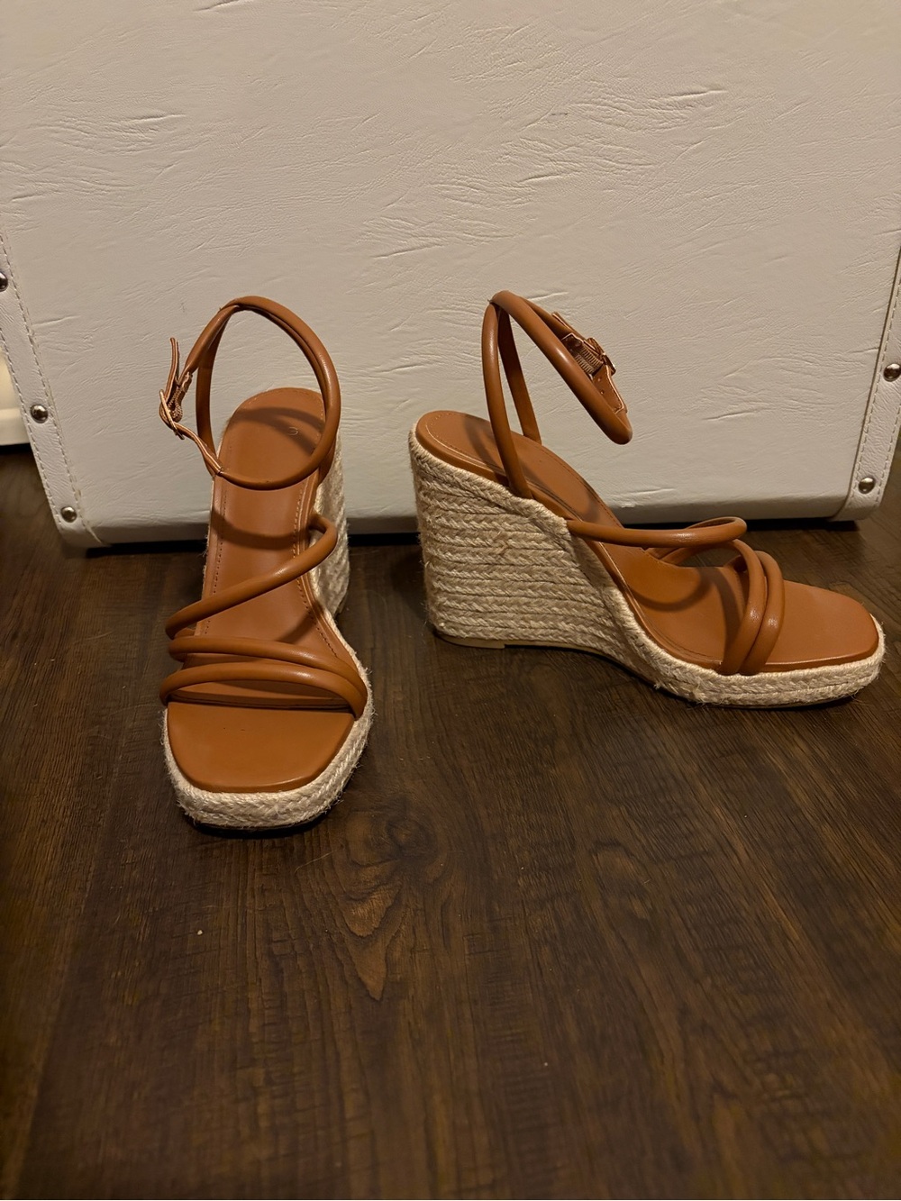 MNG Tan Wedge Sandals w/ ankle strap Sz 37